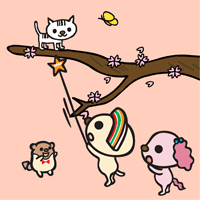 動態02_大家看著條碼貓爬上櫻花樹玩耍